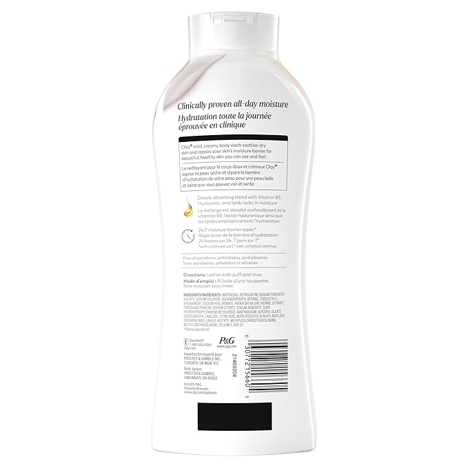 Olay Body Wash for Women, Ultra Moisture, For Sensitive Skin, Soothing Formula, 24hr Moisturizing, Hydrating & Refreshing, B3 Vitamin Complex, Free of Parabens & Phthalates, Oat Extract Scent,22 fl oz