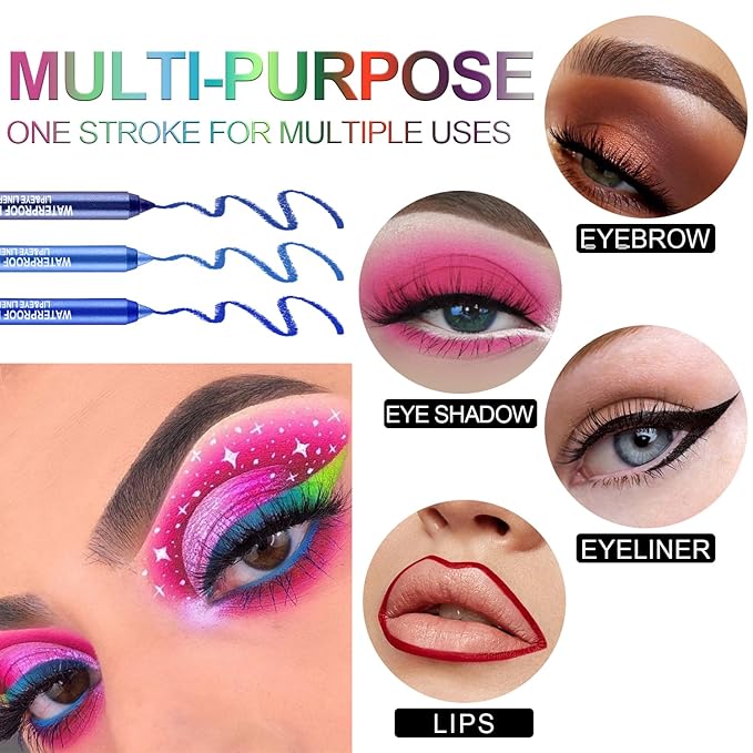 LemonSac 3 Colorful Eyeliner Pen Set, Eye Shadow Pencil, Pearl Eyeliner Kit Metallic Glitter Eye liner Pencil for Women Eye&Lip Liner Professional Eye Makeup Set Colorful Eye Color (3PCS D)