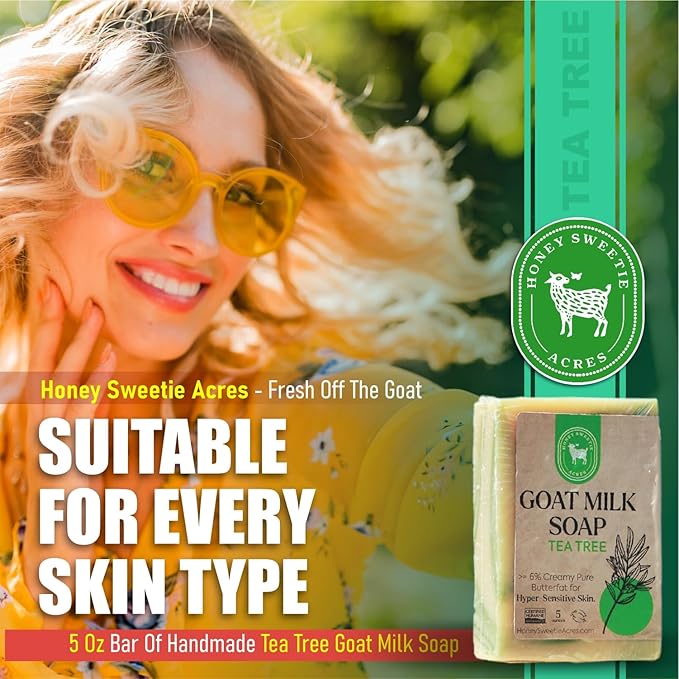 Honey Sweetie Acres Tea Tree Goat Milk Soap - Handmade 5 oz Bar, Made with Natural Ingredients, Moisturizing & Gentle, Made in the USA