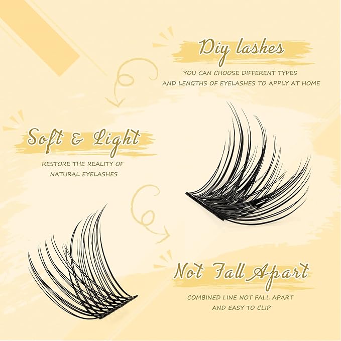 QUEWEL DIY Eyelash Extensions Kit, 144 Pcs Lash Clusters, Cluster Eyelashes Applicator Tool, Super Hold Cluster Lashes Bond and Seal, Clusters Lash Glue Remover Easy to Use at Home(QU-H-DH-02)