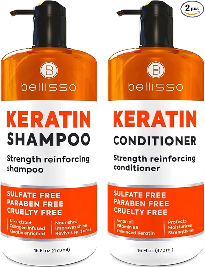 Keratin Shampoo and Conditioner Set - Sulfate Free and Paraben Free - Salon Thickening Treatment for Dry, Damaged, Curly, Frizzy, Straight or Color Treated Hair - Anti Frizz Formula for Women and Men