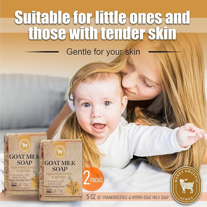 Honey Sweetie Acres 2-Pack Frankincense Goat Milk Soap - Handmade 5 oz Bar, Made with Natural Ingredients, Moisturizing & Gentle, Made in the USA