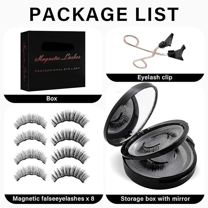 No Glue Magnetic Eyelashes with Applicator, 3D Reusable Magnetic Lashes Natural Look for Office & Daily, Mess-Free Dual Magnetic Eyelash Kit, Lightweight & Windproof