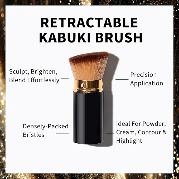 KIMUSE Baked Foundation - Brighten Color Correcting Powder Foundation with Retractable Kabuki Brush Makeup Set for Mature Skin, Buildable Coverage, Radiant Natural Finish