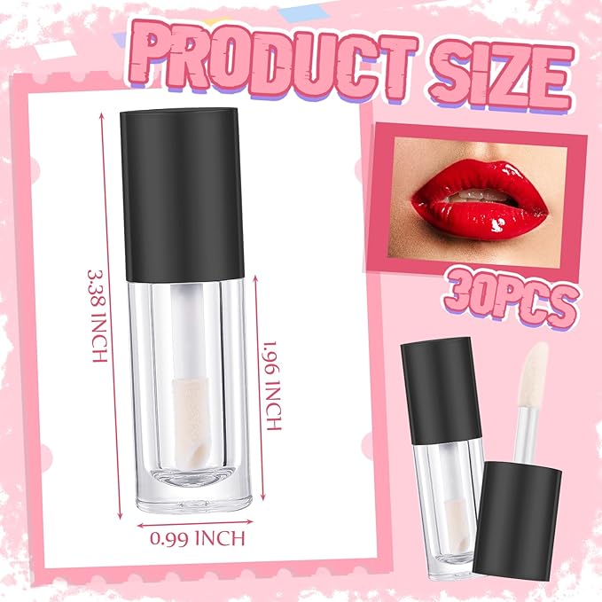Tatuo 30 Pcs 6ml Empty Lip Gloss Tubes with Wand Bulk Lip Refillable Gloss Containers Cosmetic Bottles with Rubber Stoppers for Lipstick Eyelash Growth Liquid DIY Makeup Kit (Black)