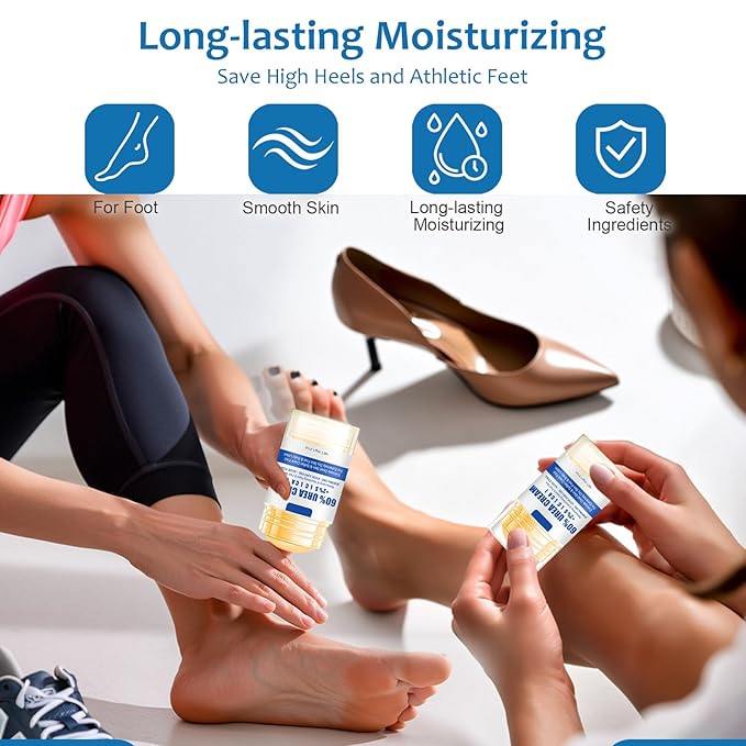 60% Urea Foot Cream Stick - Foot Care Balm Moisturizer for Dry Cracked Feet Hands Knees Elbows Hands Maximum Strength - 2Pcs Moisturizing Heel Balm Hydrates Calluses Remover Rough Skin Softener 1.41oz