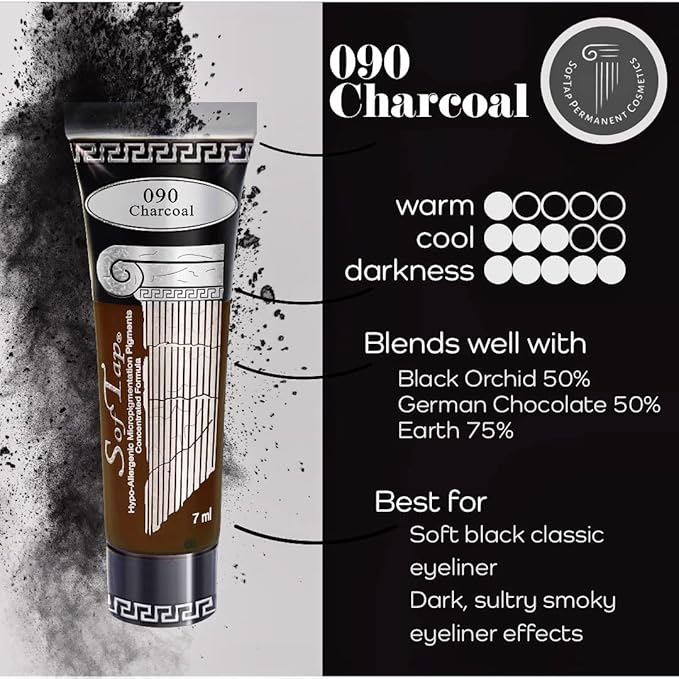 Microblading Ink for Eyebrows by SofTap® | Charcoal – Dark Cool Brown-Black PMU Pigment for Nano Brows, Machine & Hand Method | Carbon-Free Inorganic Permanent Makeup Ink