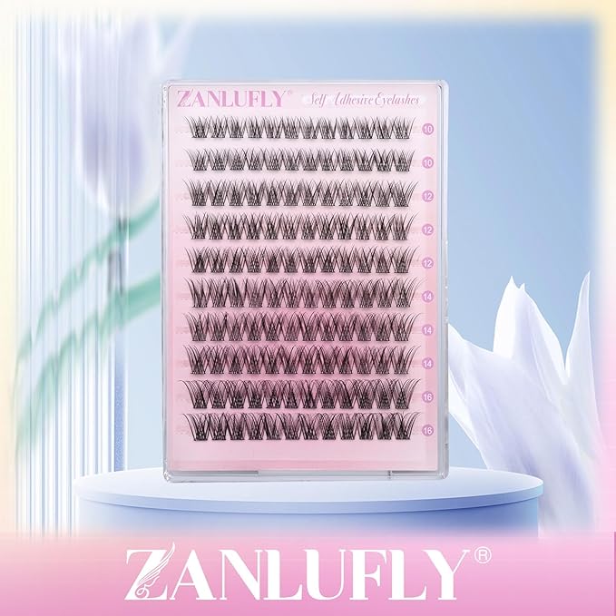 Self Adhesive Eyelashes Natural Self Adhesive Lash Clusters Pre-glued Eyelashes Clusters C-Curly No Glue Lashes Wispy Cluster Lashes 10-16MM DIY Individual Lashes by zanlufly