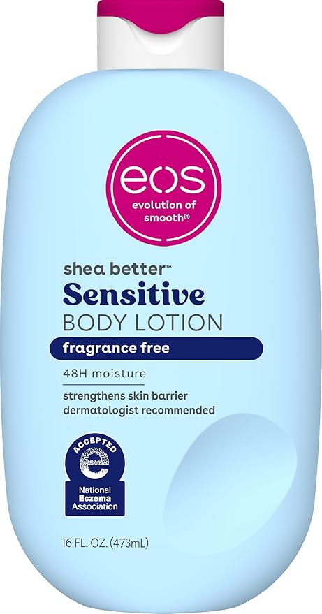eos Shea Better Sensitive Skin Body Lotion - Fragrance-Free, 48-Hour Moisture Eczema Cream & Dry Skin Relief, Vegan, 16 fl oz (Packaging may vary)