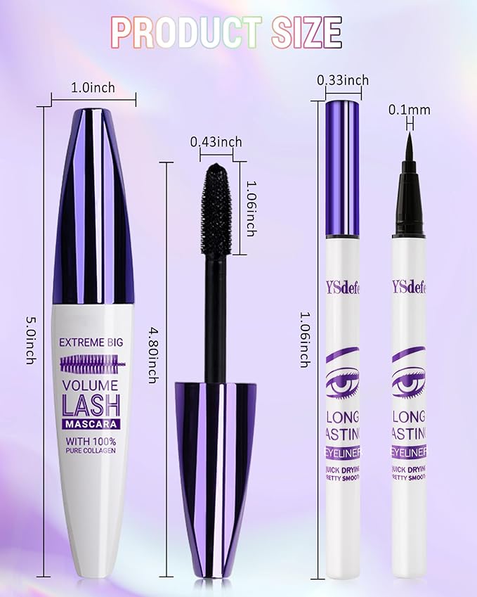 Green Mascara Liquid Eyeliner Set, Update Longlasting Waterproof Color Eye Liner Pen, 5D Silk Fiber Colored Mascara Volume and Length,St. Patrick's Day Party Stage Makeup Gift Kit for Women Girl-06