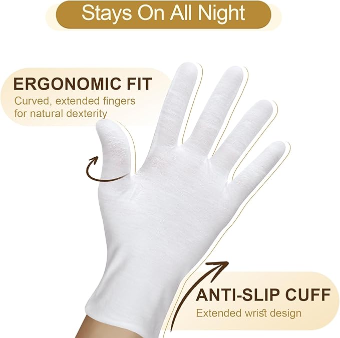 32PCS (16 Pairs) Thin White Gloves for Dry Hands Sleeping, Breathable White Glove with Elastic Cuff for Overnight Treatment, Eczema, Spa, Work, Inspection (One Size Fits Most)