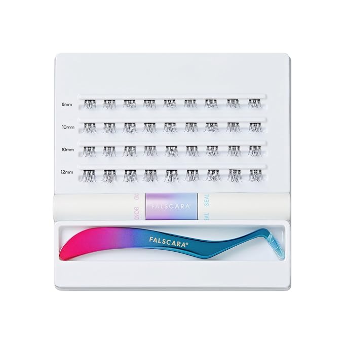 Falscara Essentials Kit, False Eyelashes, Lash Clusters, Ultra Natural, 8mm-12mm, Includes 36 Clusters, Applicator, Adhesive and Sealer, Contact Lens Friendly, Easy to Apply, Reusable