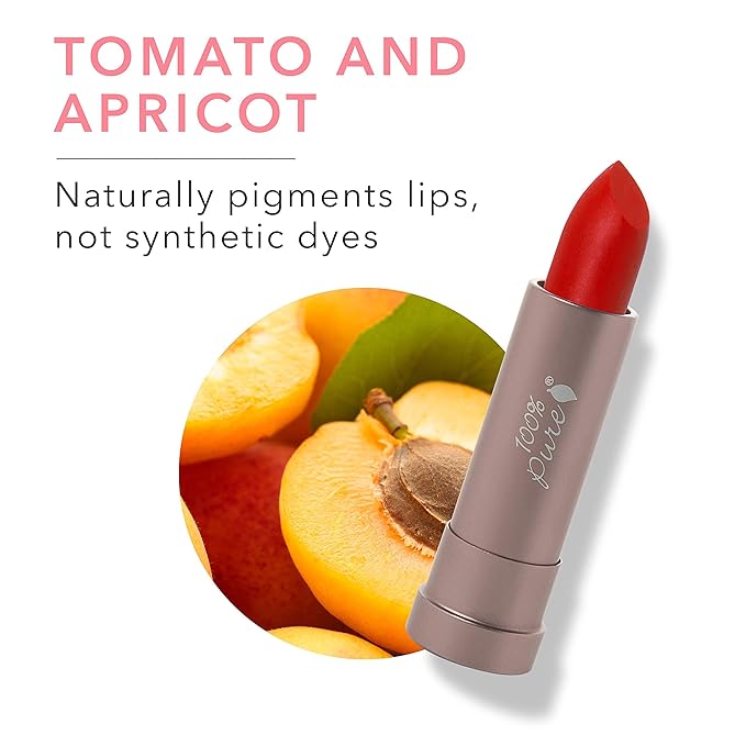 100% PURE Cocoa Butter Matte Lipstick Full Stay All Day Coverage, Lasting Moisturizing & Softening Natural Lip Color for All Skin Tones, Vegan Fruit Pigmented Sonora (Orange-Red) - 0.15 oz