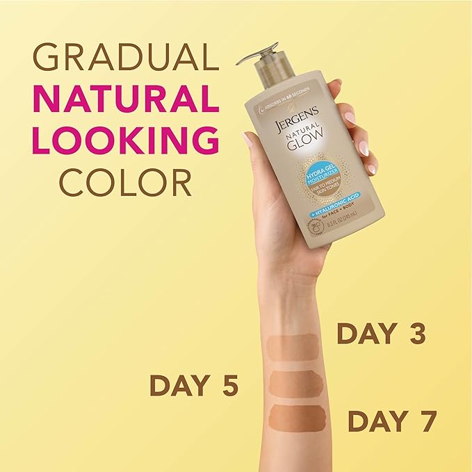 Jergens Natural Glow Hydra Gel Moisturizer, Gradual Tanning Lotion with Hyaluronic Acid, Hydrating Tanning Gel, Fragrance-Free Self Tanner, Fair to Medium Skin Tone, 8.3 Fl Oz