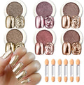 6 Jars Chrome Nail Powder Kit, Metallic Gold Chrome Nail Powder Super Mirror Effect Pigment Holographic Manicure Nail Glitter Powder Dust for Gel Polish Nail Art Decoration, Resin Craft