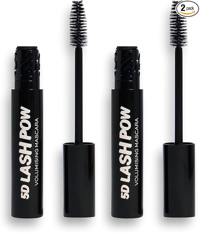 Revolution Beauty, 5D Lash Pow Mascara, Lengthening & Volumizing Effect, Thickening Black Formula, Vegan & Cruelty Free, 0.41 Fl. Oz (Pack of 2)