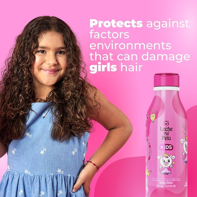 Leche Pal Pelo Kids Styling Cream - Lightweight Hair Cream with Coconut Oil, Jojoba Oil - Gentle Frizz Control - 14.9 oz
