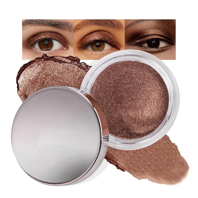 FeiCuiYun Cream Glitter Brown Shimmer Metallic Eyeshadow Palette Makeup, Natural Single Mini Instant Holographic Eyeshadow For Women, Sombras Crema Para Ojos, Talc, Paraben & Cruelty Free