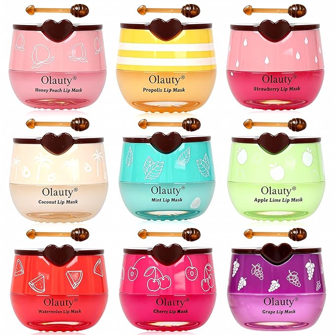 9 PCS Bee Lip Balm Honey Pot, Easter Basket Stuffers, Honey Lip Balm Bulk, Moisturising Sleep Lip Mask Overnight, Exfoliating Prevention Dry and Crack Lip Scrubs,Reduce Lip Lines, Mothers Day Gifts