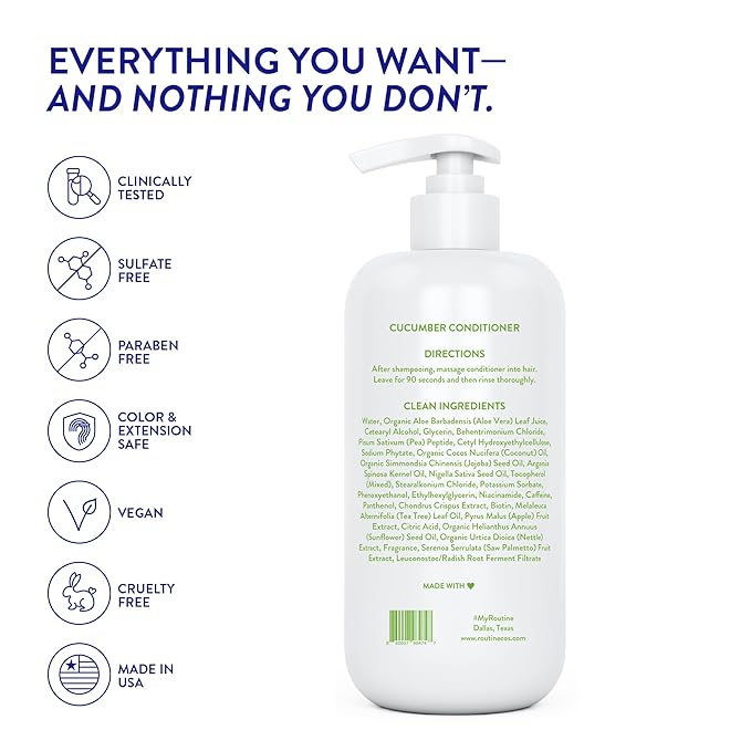 Routine Wellness Anti-Thinning Deep Conditioner for Thinning Hair to Reduce Breakage - CLINICALLY TESTED Formula with DHT Blockers Saw Palmetto, Nettle Oil - Cucumber Conditioner