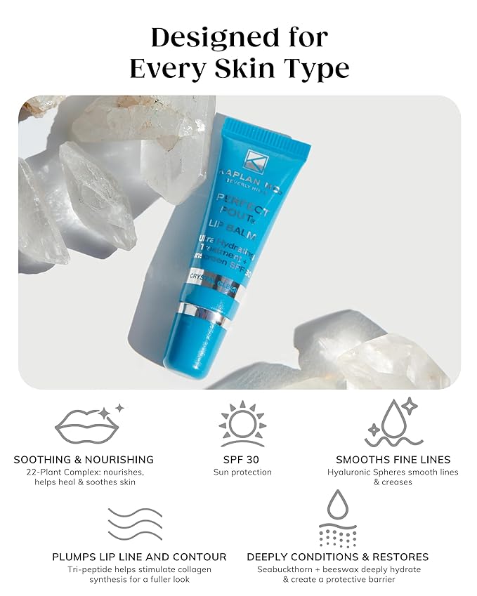 KAPLAN MD Perfect Pout SPF Lip Balm - Ultra Hydrating Lip Treatment for Dry, Chapped Lips - Sunscreen SPF 30 - Smooths Fine Lines - Glossy Finish - Non-Sticky Texture - Pink Peony