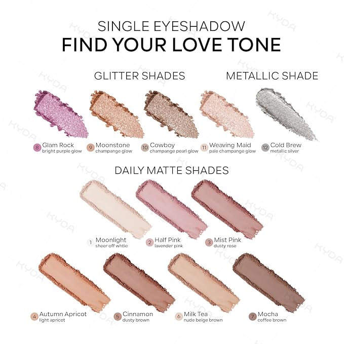 KYDA 2 Colors Single Matte Eyeshadow, Off White Vanilla + Warm Peach, Ultra-fine Lightweight Powder, Daily Matte Pressed Eyeshadow, Moonlight & Autumn Apricot
