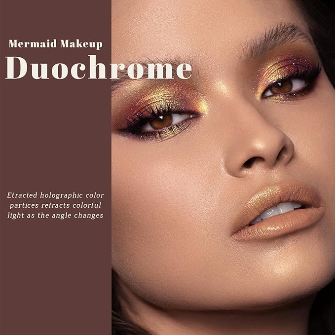 Noerrors Duochrome Bronze Brown Gold Silver Glitter Eyeshadow Palette, Holographic Rich Color Shimmer Metallic Eye Shadow, Multichrome Color Shift Sparkle Iridescent Eye Brightener Fairy Makeup#012