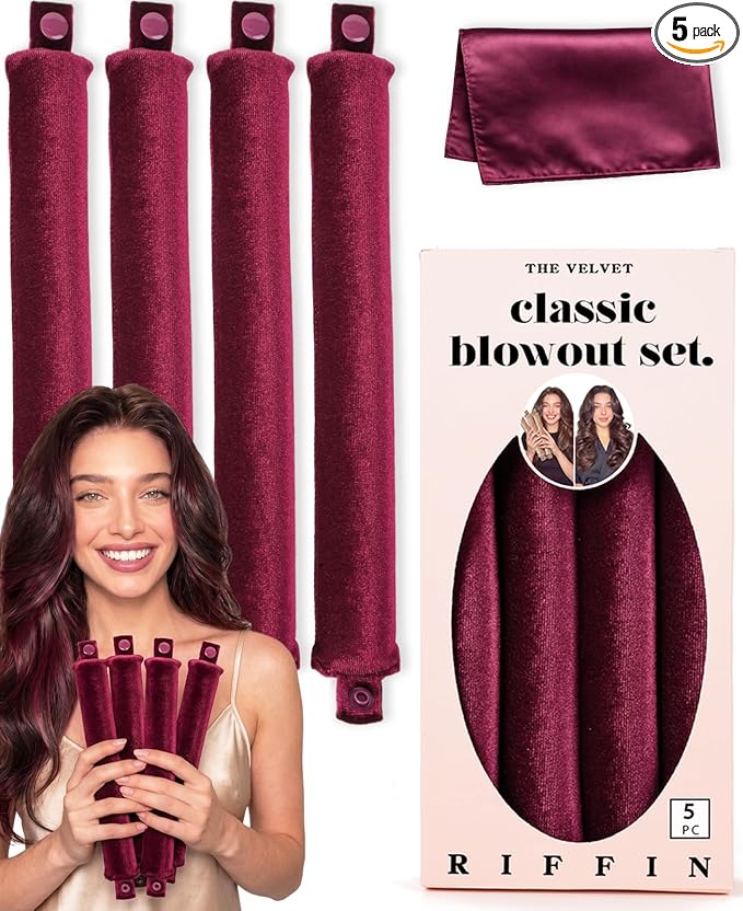 Classic Heatless Curls Overnight Rods - Upgraded Directional Grip Velvet No Heat Hair Curlers to Sleep Hair Rollers Flexible Curling Rods Set for Long Thicker Hair, Full Coverage Larger Silk Scarf