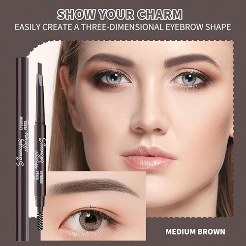 12pcs Medium Brown Waterproof Eyebrow Pencils for Women, Retractable Dual-End Eye Brow Pencil with Brush, Triangular Tip Design, Easier to Define and Fill in Eyebrows for Natural Brow Shape
