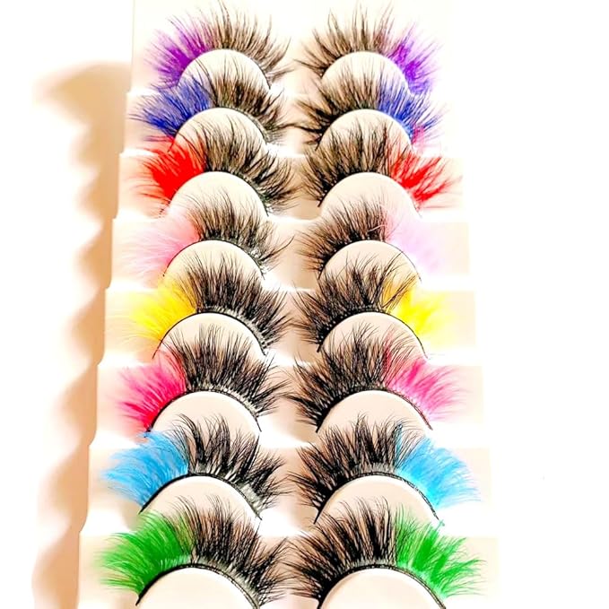 Sunniess Ombre Colored Lashes Silk Protein Fluffy Wispy Volume Fake Lashes for Halloweens Cosplay Party Stage Lashes with Color Make up Faux Mink False Eyelashes