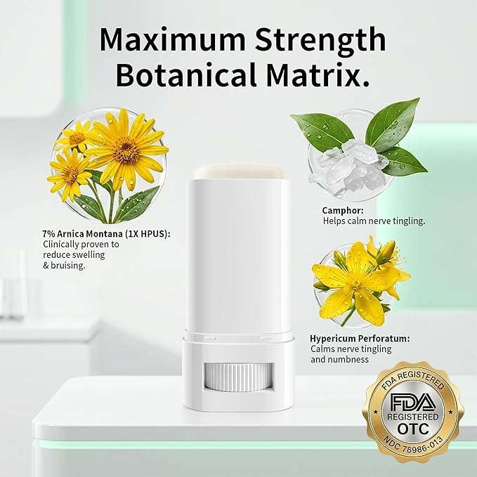 NDC Listed Knee Pain Relief Arnica Gel Stick cGMP Grade OTC Balm with Camphor and Hypericum Perforatum Oil for Joint Stiffness Neuropathy and Bruises 0.71oz