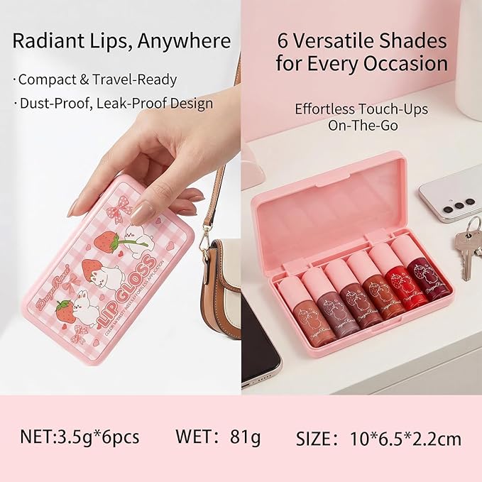 Eakroo 6 Colors Lip Gloss Set, Hydrating Korean Lip Gloss for Women, Non-Sticky Lip Oil Stain, Lip Stain Long Lasting Waterproof, Shiny Lip Gloss for Lip Makeup and Gifts, High Pigment, Vivid Color