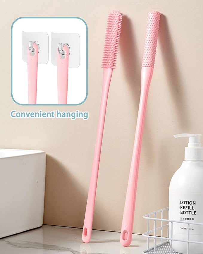 4Pcs Toe Cleaning Brush,Foot Scrubber for Shower with 15.7" Long Handle Soft Silicone Cleaning Shower Brush Foot Care for Seniors,Elderly, Men and Women (2 Sets)