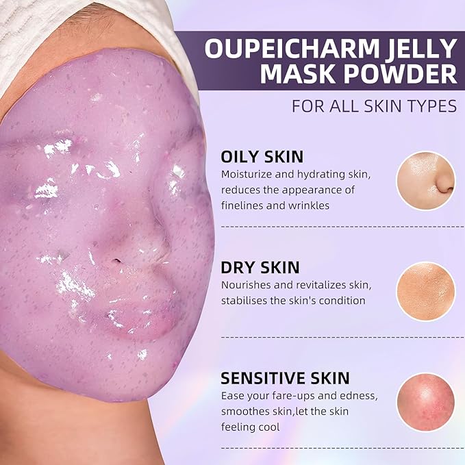 Hydro Jelly Masks for Women Home Spa,Hydrating & Moisturizing Peel-Off Rubber Gel Face Mask Skin Care,Professional Jelly Mask for All Skin Types 23 Fl Oz（Bluberry）