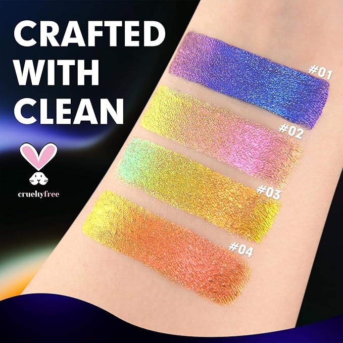 Multichrome Glitter Liquid Eyeshadow, Chameleon Shifting Color, Holographic Metallic Eyeshadow, Long-Lasting Wear, Vegan Eye Topper for Party, Daily Makeup (#04)
