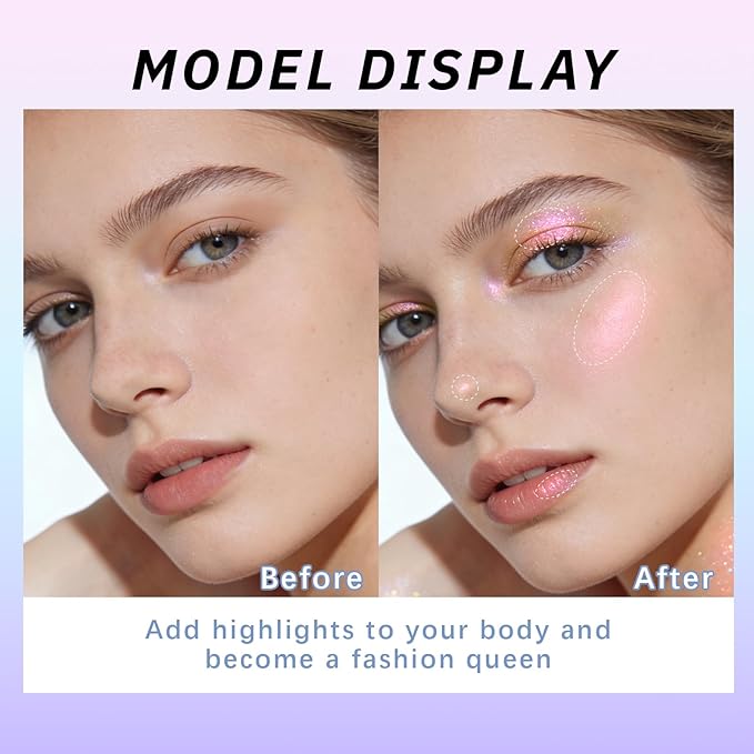 Noerrors Bronze Gold Pink Duochrome Glitter Eyeshadow, Multichrome Shimmer Holographic Creamy Metallic Eyeshadow, Half Magic Sparkling Iridescent Mermaid Eye Brightener Makeup Palette Rave Accessories