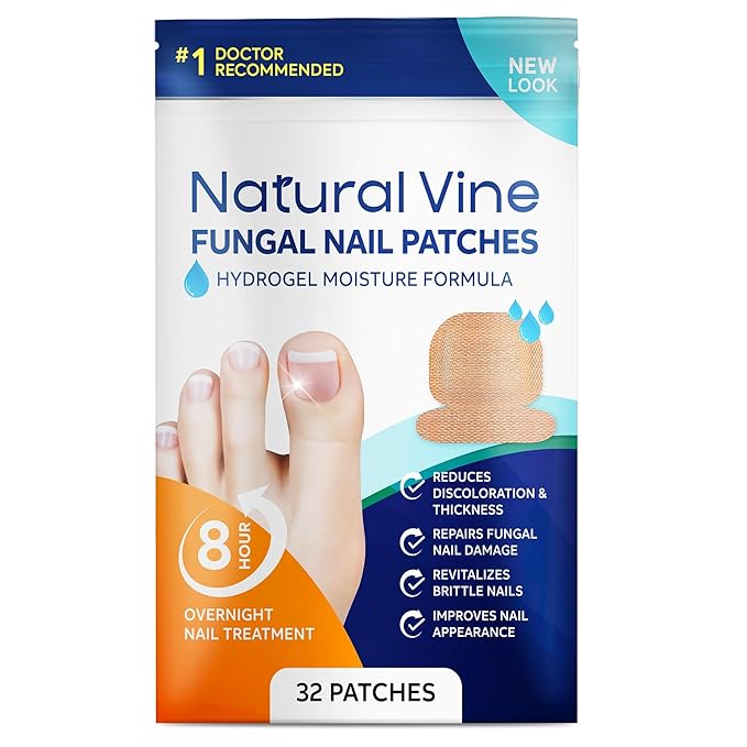 Natural Vine Fungal Nail Patches: Hydrogel Moisture Formula for Toenail and Fingernails - 8-Hour Nighttime Renewal with 1% Tolnaftate - Toenail Fungus Treatment Extra Strength 32 Patches