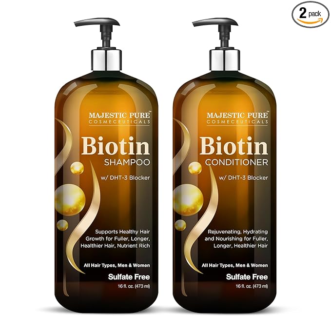 MAJESTIC PURE Biotin Shampoo and Conditioner Set with DHT Blocker Complex - Hydrating, Nourishing & Supporting Healthy Hair, Sulfate Free, for Men & Women - 16 fl oz each