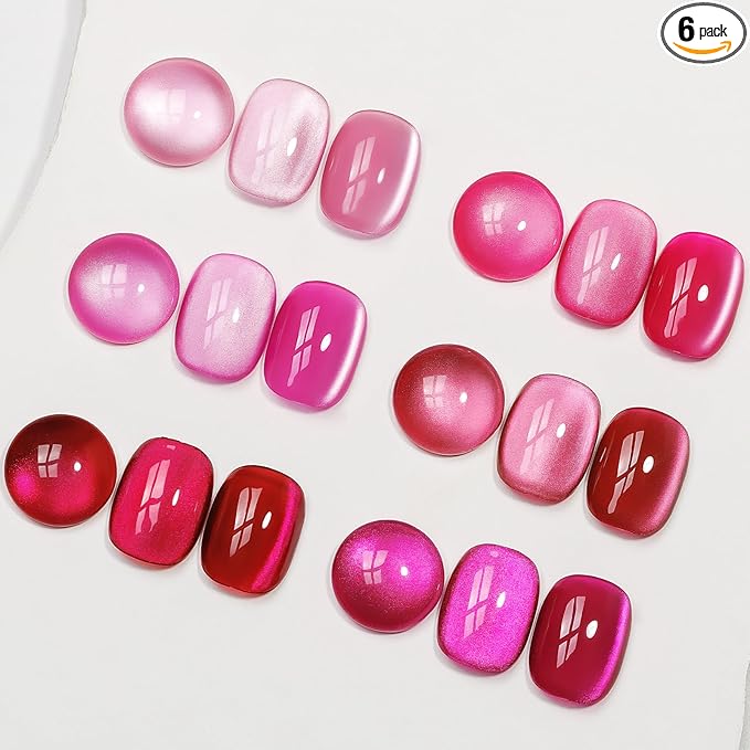 MIZHSE Cat Eye Gel Nail Polish, Pink Magnetic Gel Polish Set with Magnet Stick, Glossy Finish Neon Hot Pink Soak Off Nail Art Manicure Salon DIY Home Women Gift