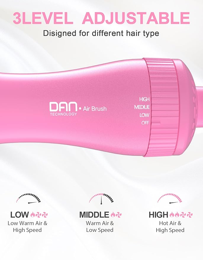Mini Travel Blow Dryer Brush for Short to Medium Hair, 2 Inch Oval Hot Air Brush with Ceramic Coating, 3 Heat Settings for Smooth, Voluminous Blowouts, 120V (Pink)