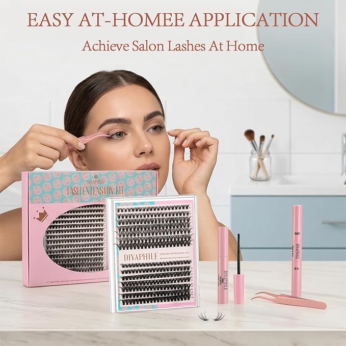 Lash Clusters Kit, DIY Eyelash Extension Kit 280PCS with Bond and Seal, Remover & Tweezers, Natural Wispy Individual Lashes 8–16mm for Beginners, At Home Salon Look, Mom Gifts (40D&50D Kit)