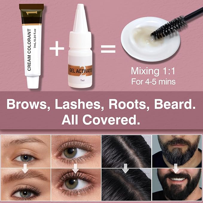 Lash Color Kit, Instant Eyebrow & Eyelash Color Set with Natural Ingredients, Temporary Brow & Lash Color for Home DIY, Safe & Easy for Beginner, 7ml-Coffee