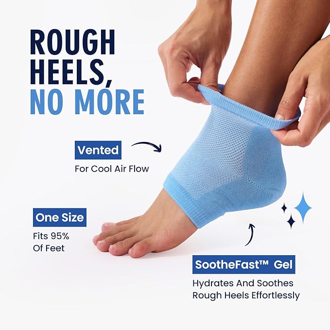 Dr. Frederick's Original Moisturizing Heel Socks for Dry Cracked Heels Treatment - Infused with Olive Oil, Jojoba Oil and Vitamin E - 2 Pairs - Self Care Gifts for Women & Men - Blue Jojoba