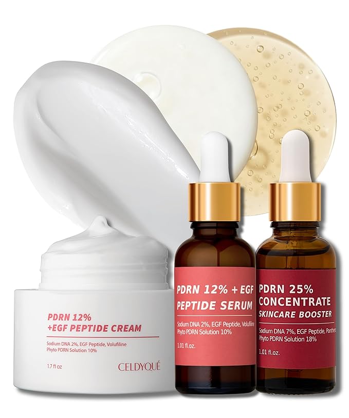 Salmon DNA PDRN Pro Renewal Set – 25% PDRN Concentrate Booster + 12% PDRN Microneedling Serum w/Volufiline + 12% PDRN Cream – EGF Peptide, Niacinamide & Hyaluronic Acid Hydrating, Korean Skincare