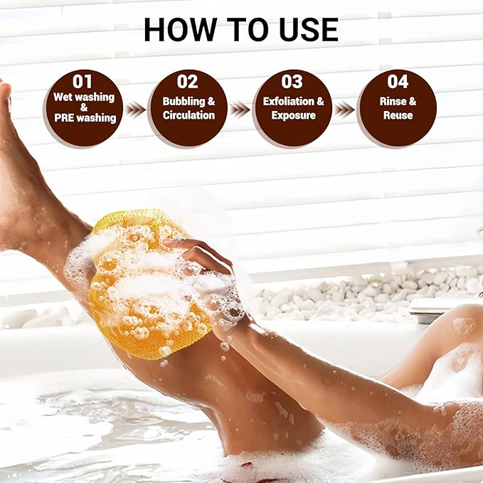 African Net Sponge Authentic for Exfoliating - Extra Knots for Deep Cleansing & Back Scrubbing - Body Scrubber Washcloth for Women & Men - Daily Shower Exfoliator for Smooth, Glowing Skin(Yellow)