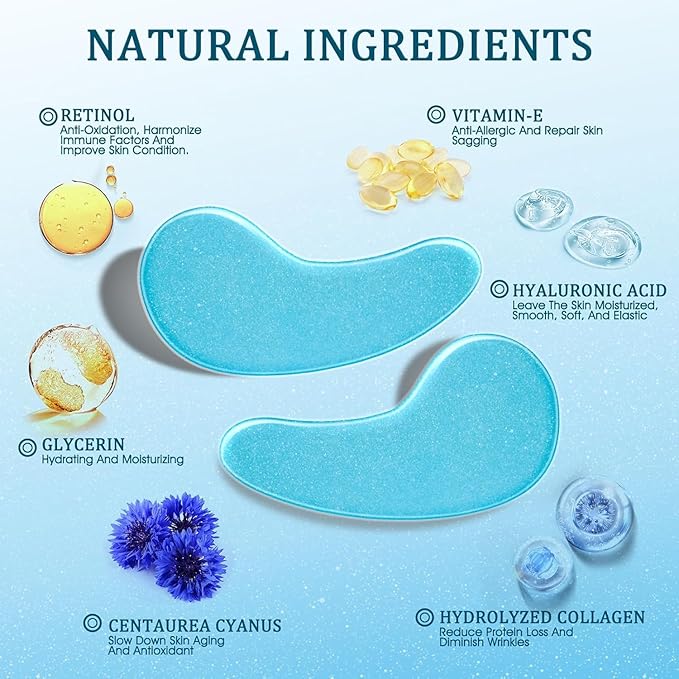 Under Eye Patches Masks - for Dark Circles,Puffy Eyes, Wrinkles, Eye Bags,Fine Lines,Treatment with Hyaluronic Acid and Collagen, Hydrating and Moisturizing (30 Pcs)