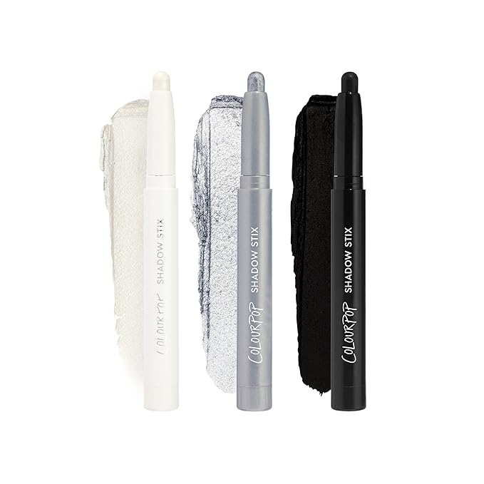 ColourPop The Classics Shadow Stix Makeup Kit - Matte + Shimmer Eyeshadow Make Up Set - Black, Silver & White Cream Eyeshadow Sticks with High-Pigment & Metallic Finishes (3 Count)