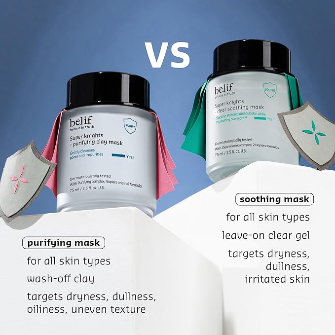 belif Super Knights Purifying Clay Mask, Hyaluronic Acid & Glycerin, Hydrating Wash Off Clay Face Mask, Pore Cleansing & Care, Targets Dryness, Oiliness & Uneven Texture, Korean Skin Care