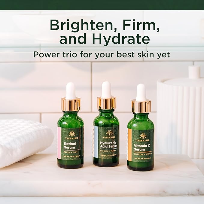 Tree of Life Face Serum Set - Vitamin C, Retinol & Hyaluronic Acid for Brightening, Firming & Hydrating - Anti Aging Skin Care Set - Dermatologist Tested - 1 Fl Oz (Pack of 3) - Mothers Day Gifts