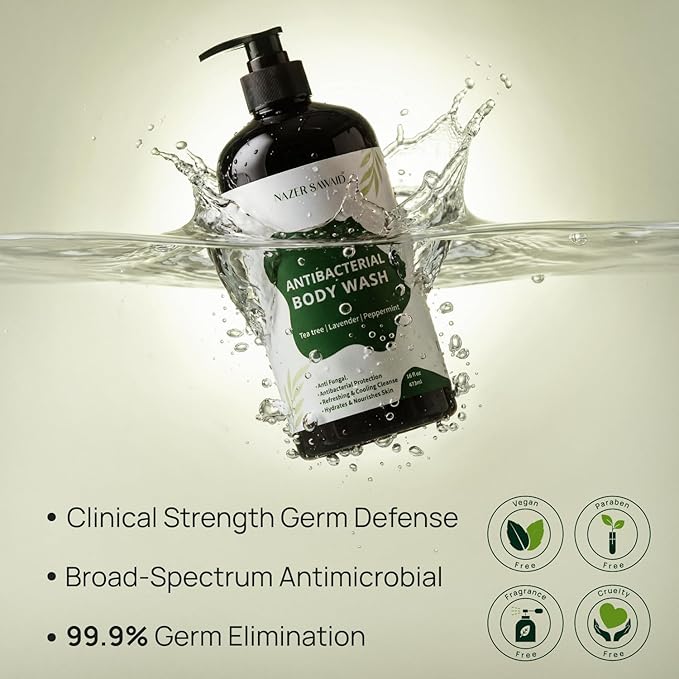 Tea Tree Antifungal Body Wash – Antibacterial Soap for Jock Itch, Back Acne, Eczema & Body Odor – Peppermint & Lavender – For Men & Women – All Skin Types – 16 Oz